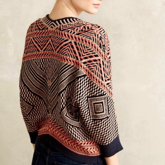 Anthropologie Moth Aztec Cotton Cropped Cardigan - Picture 1 of 8